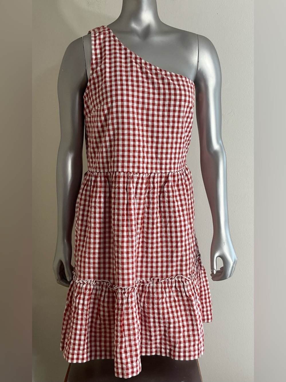 NWT crown & ivy red gingham one-shoulder ruffle dress size 6 new - Picture 1 of 8